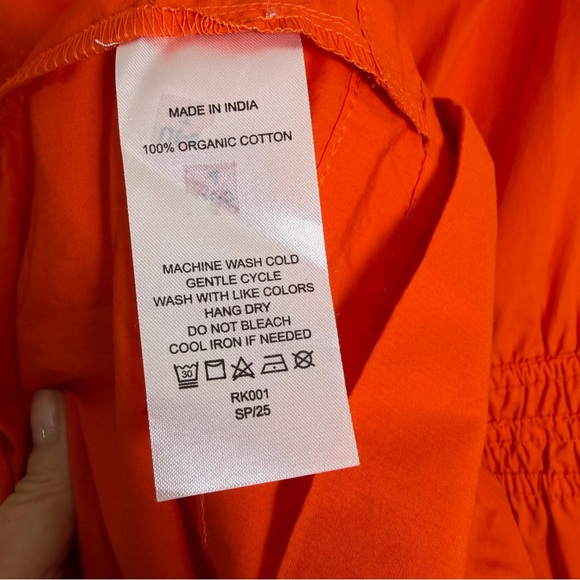 QUINCE Organic Poplin Tiered Maxi Dress, Orange / Red | Sz LG NWOT - Picture 6 of 8